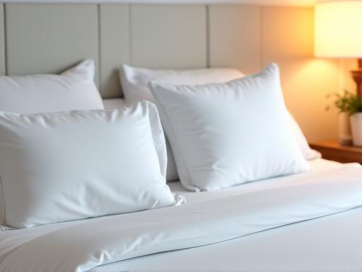 A freshly made bed with crisp white linens in a vacation rental